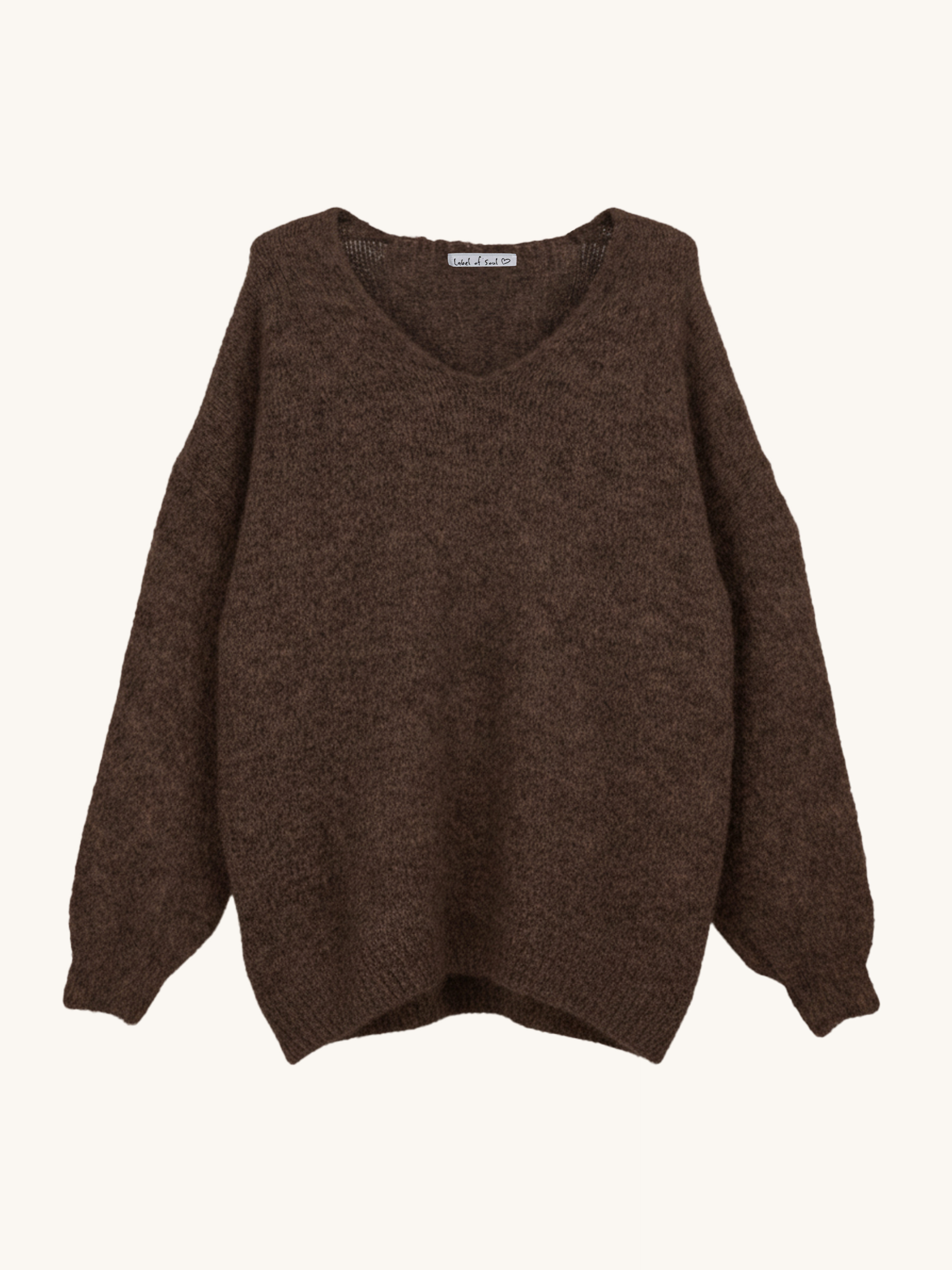 Oversize V-Ausschnitt Strickpullover mit Alpakawollanteil - Schoko