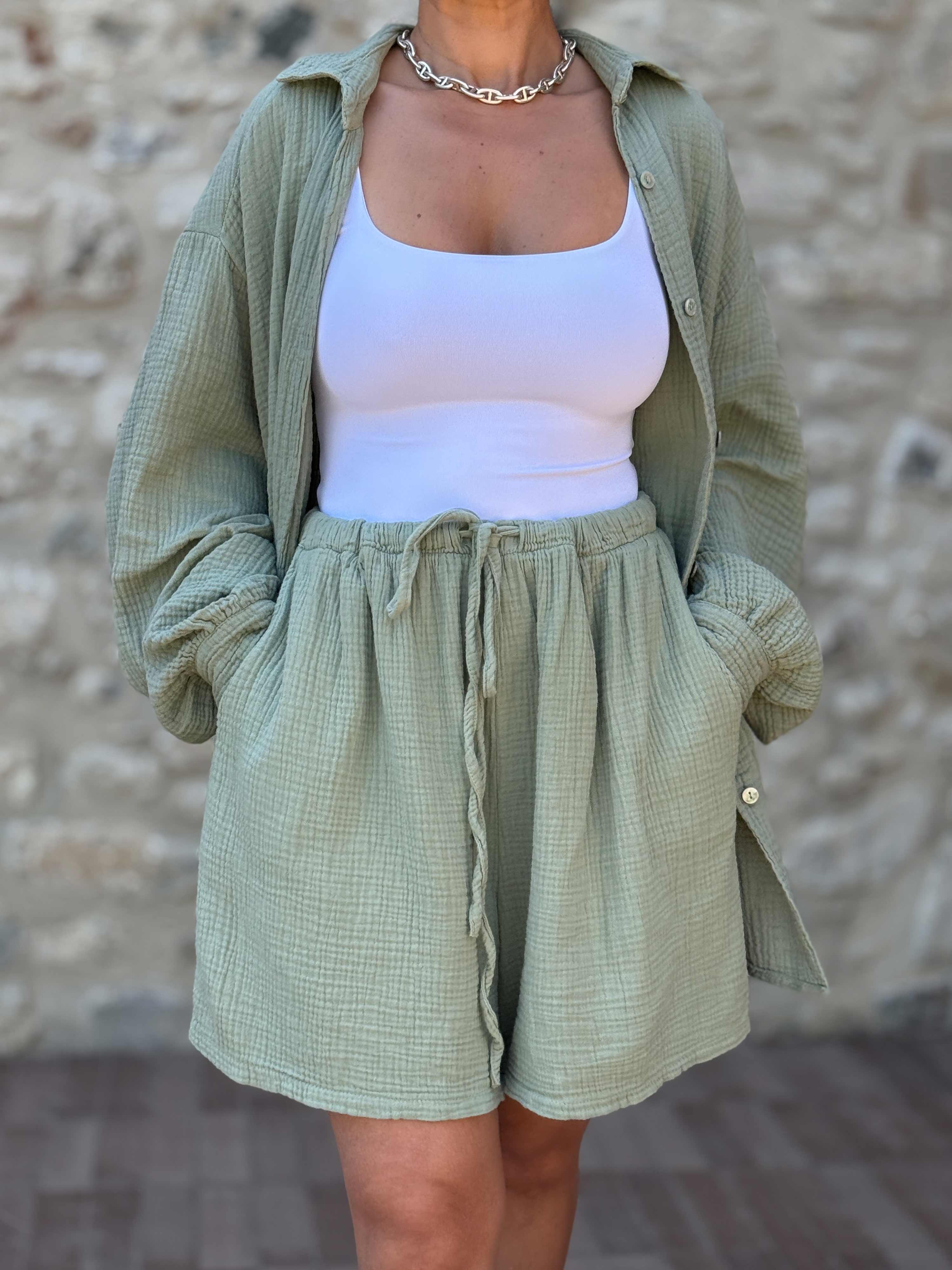 Musselin Bermuda Shorts - SUMMER BREEZE - Matcha Musselin Bermuda Shorts - SUMMER BREEZE - Matcha