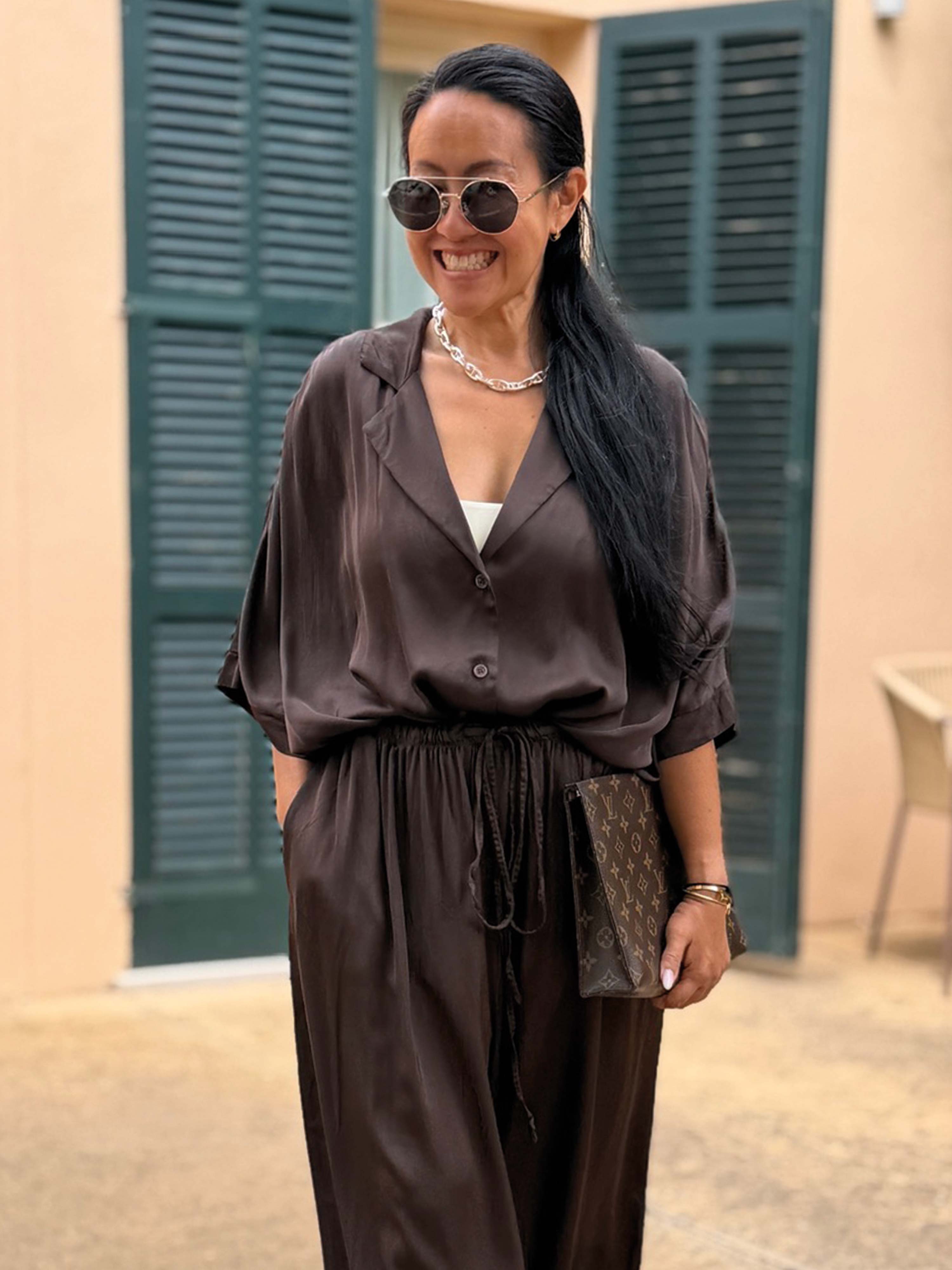 Viskose Oversize Hemdbluse - ELEGANCE - Schoko
