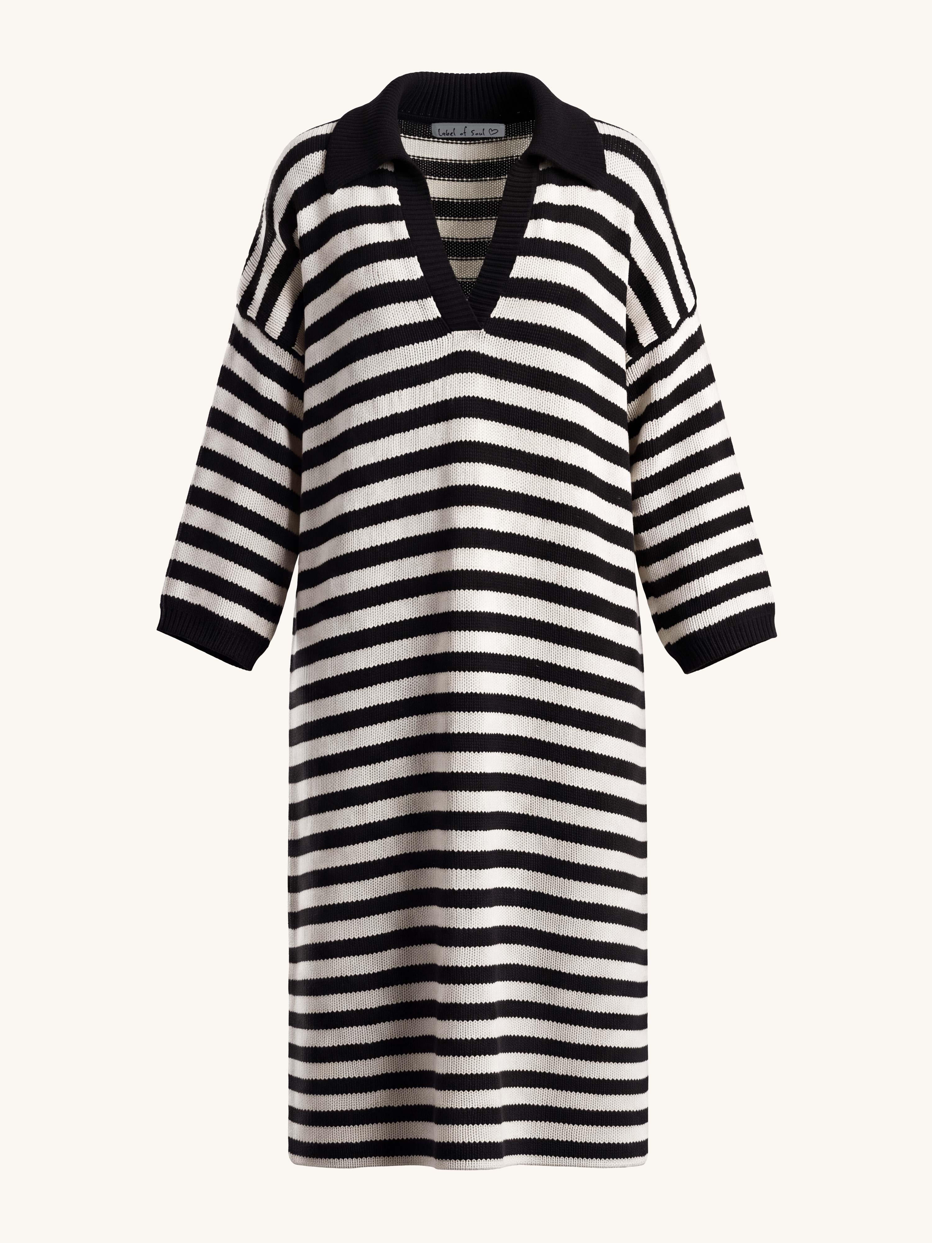 Langarm Strickkleid Santanyi - ONESIZE - Stripes Schwarz