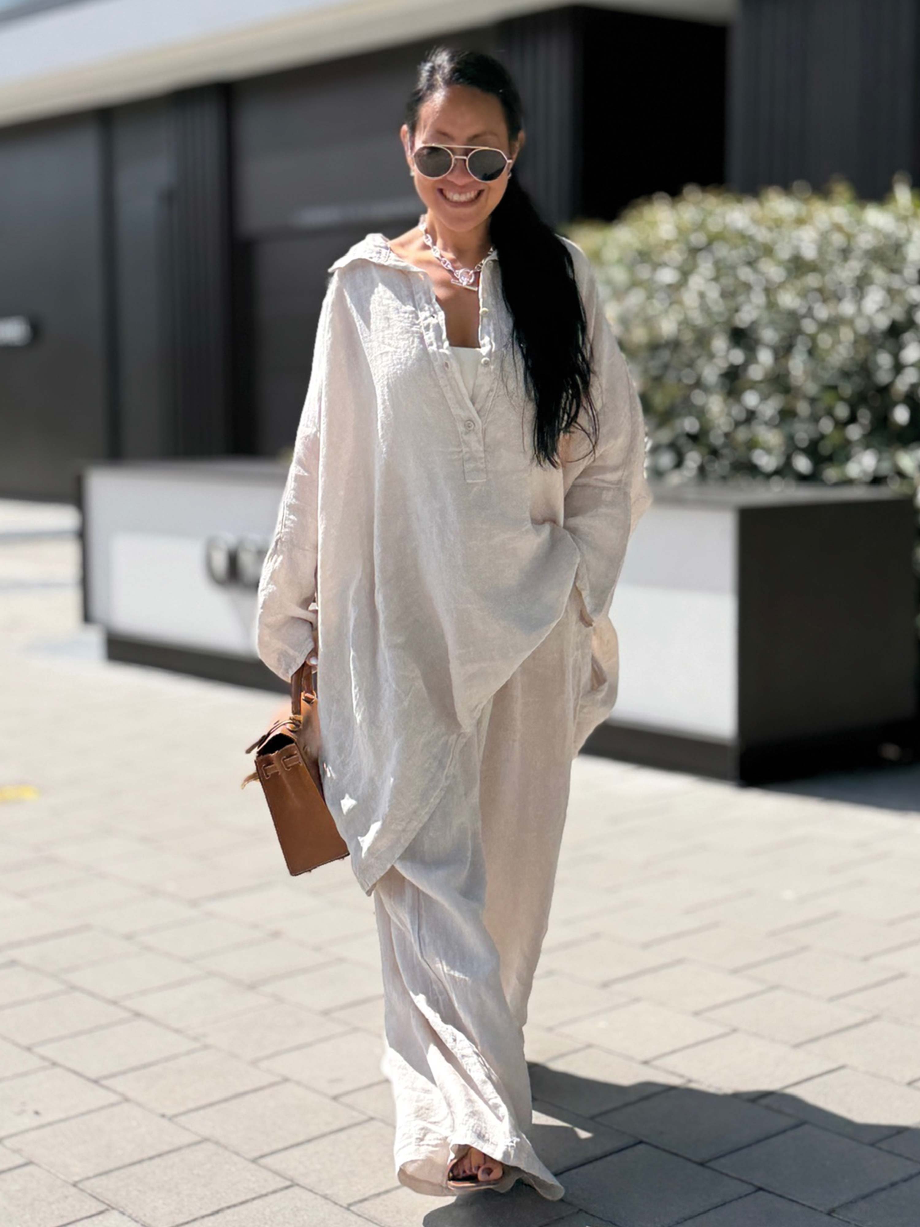 Leinen Palazzo Hose - Beige