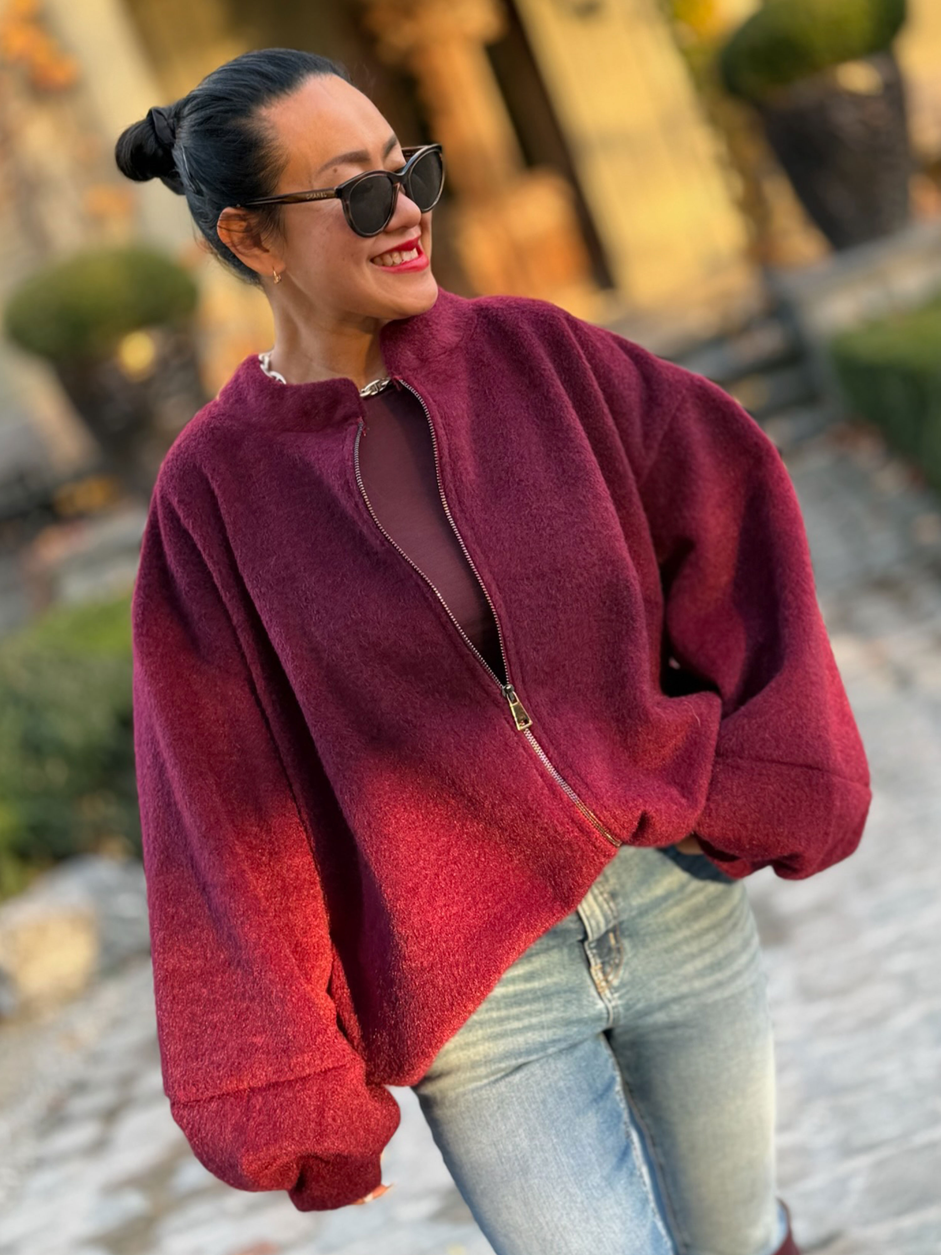 Oversize Jacke mit Taschen - SIGNATURE - Burgundy