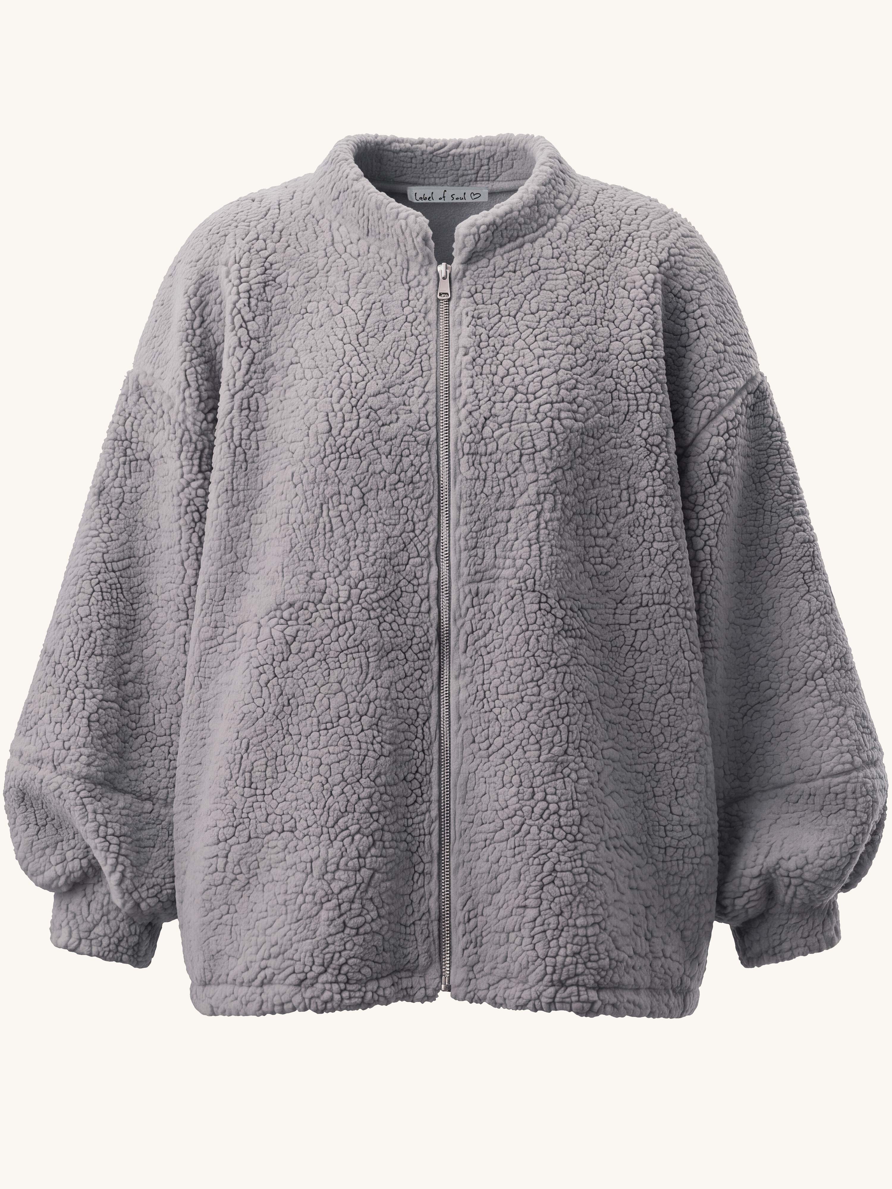 Teddylook Jacke mit Zipper - ICON - Grau