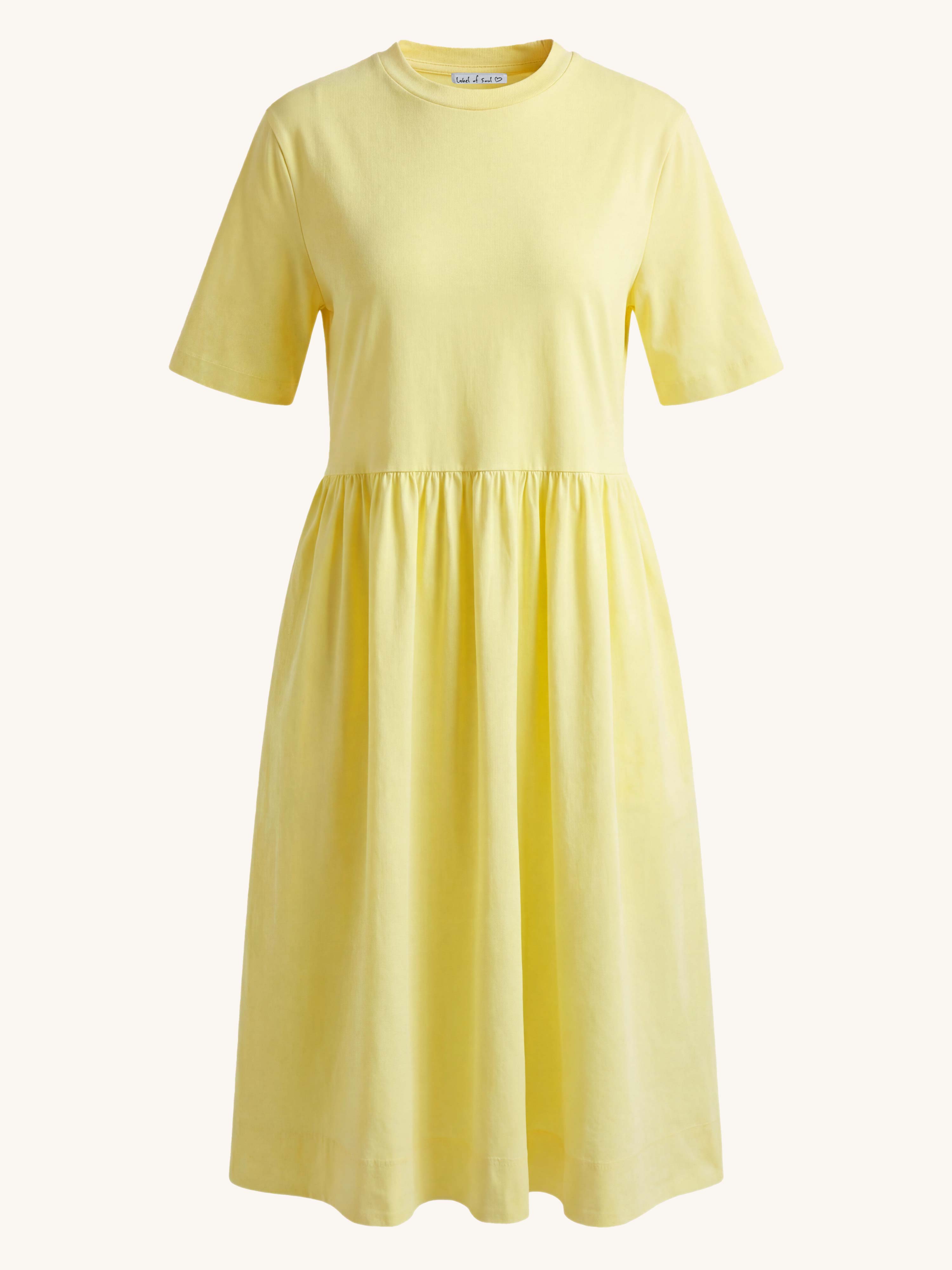 Kurzarm Cotton Kleid mit Seitentaschen - Gelb