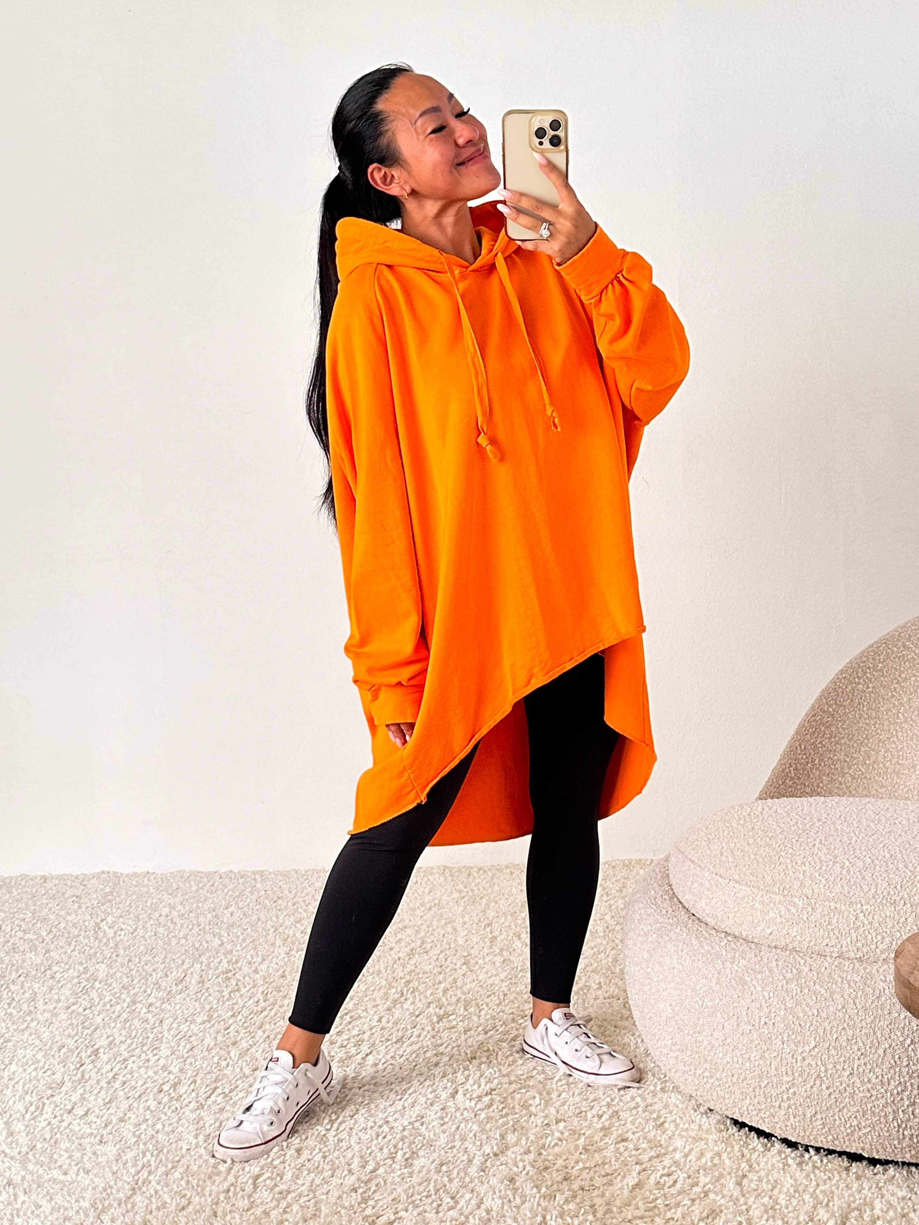 Oversize Vokuhila Hoodie - Orange
