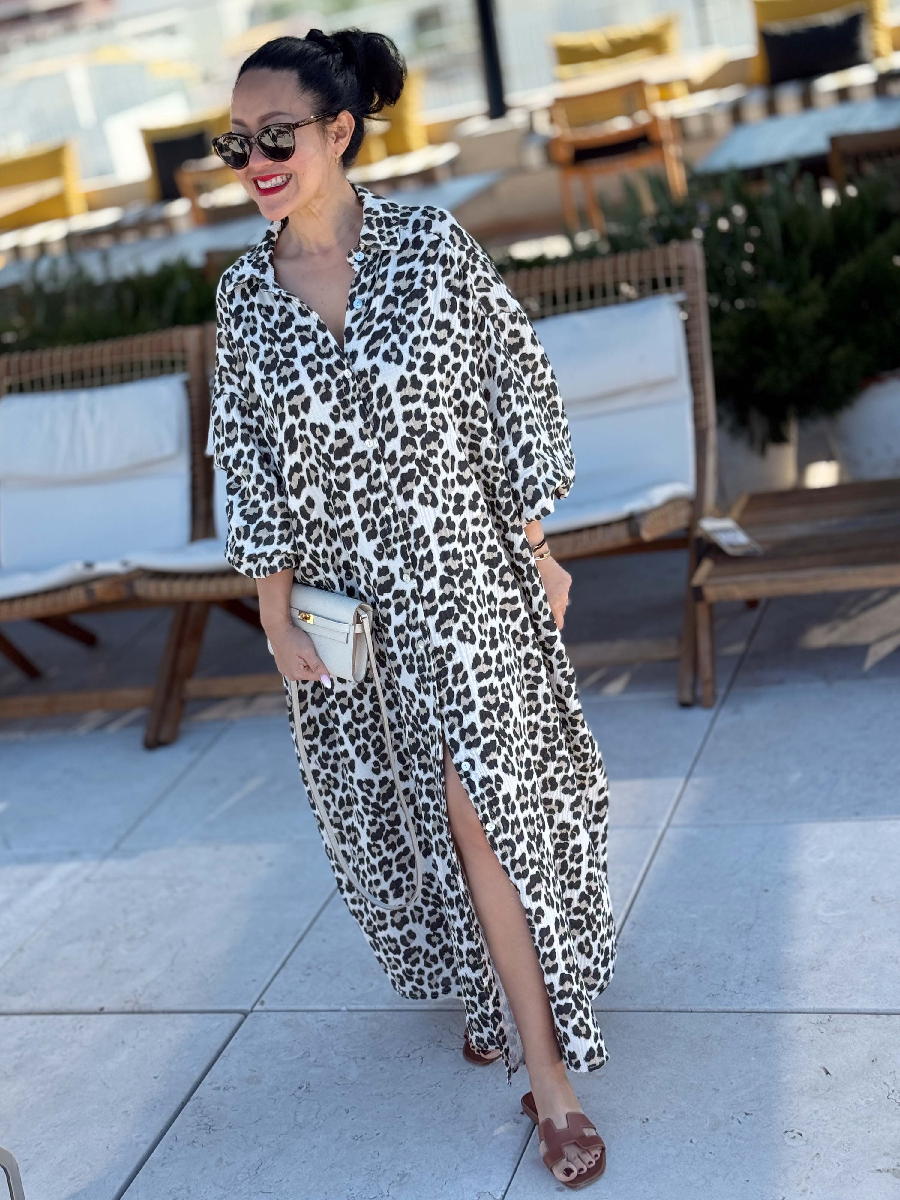Musselin Oversize Blusenkleid - SEVILLA - Leo Beige