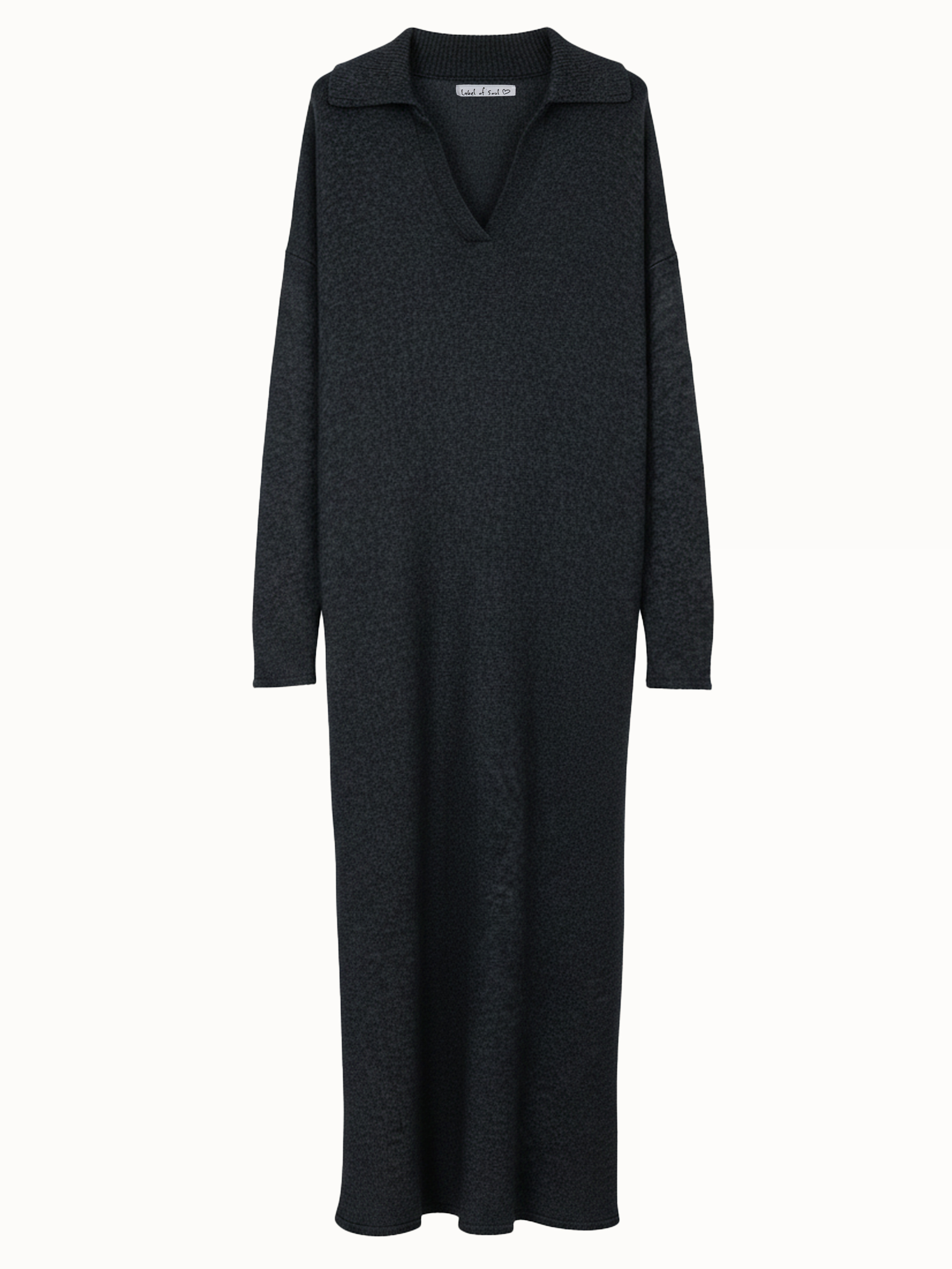 Viskose Strickkleid mit Kragen - Schwarz