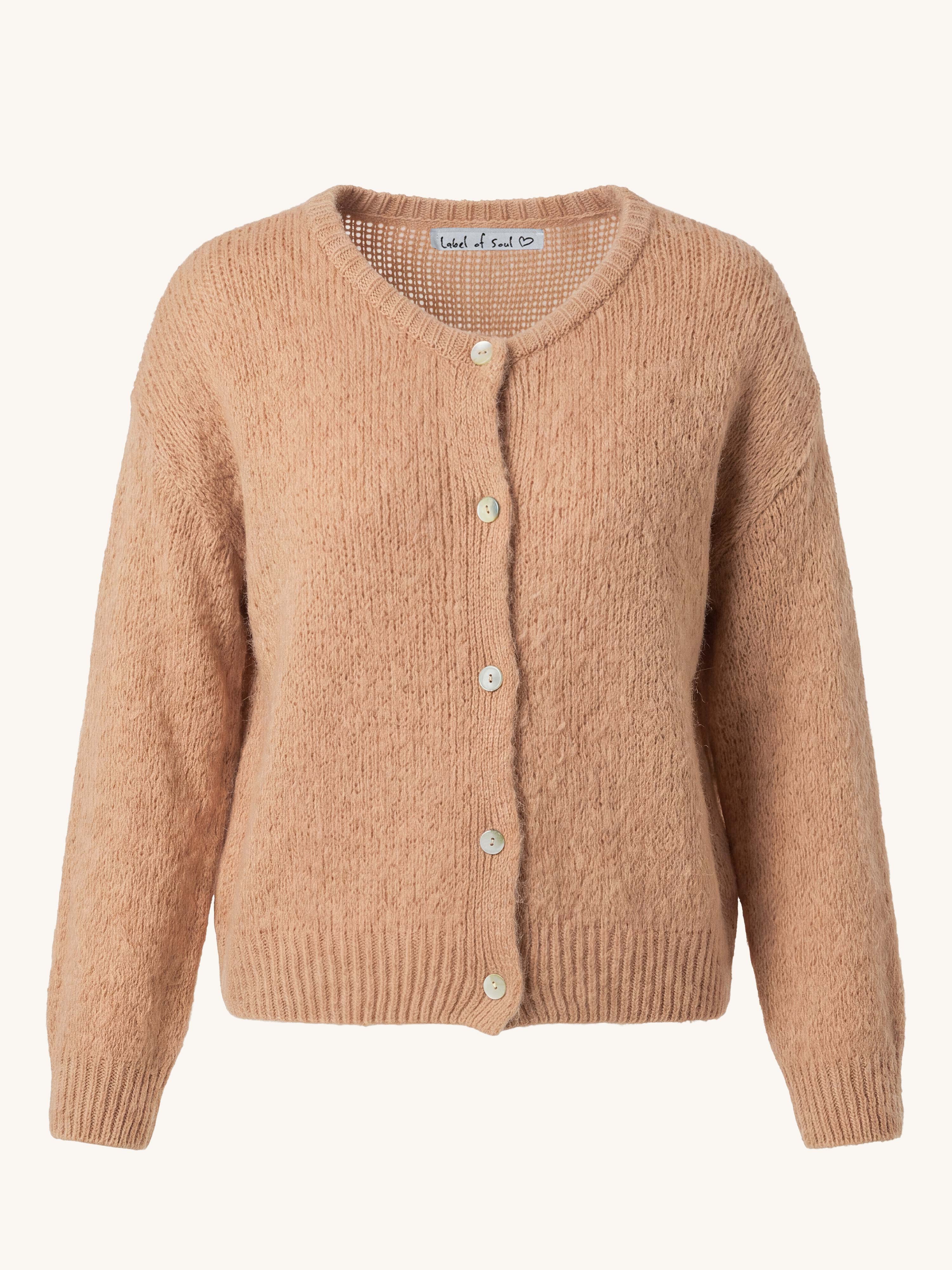 Strickjacke mit Baby-Alpakawollanteil - Camel
