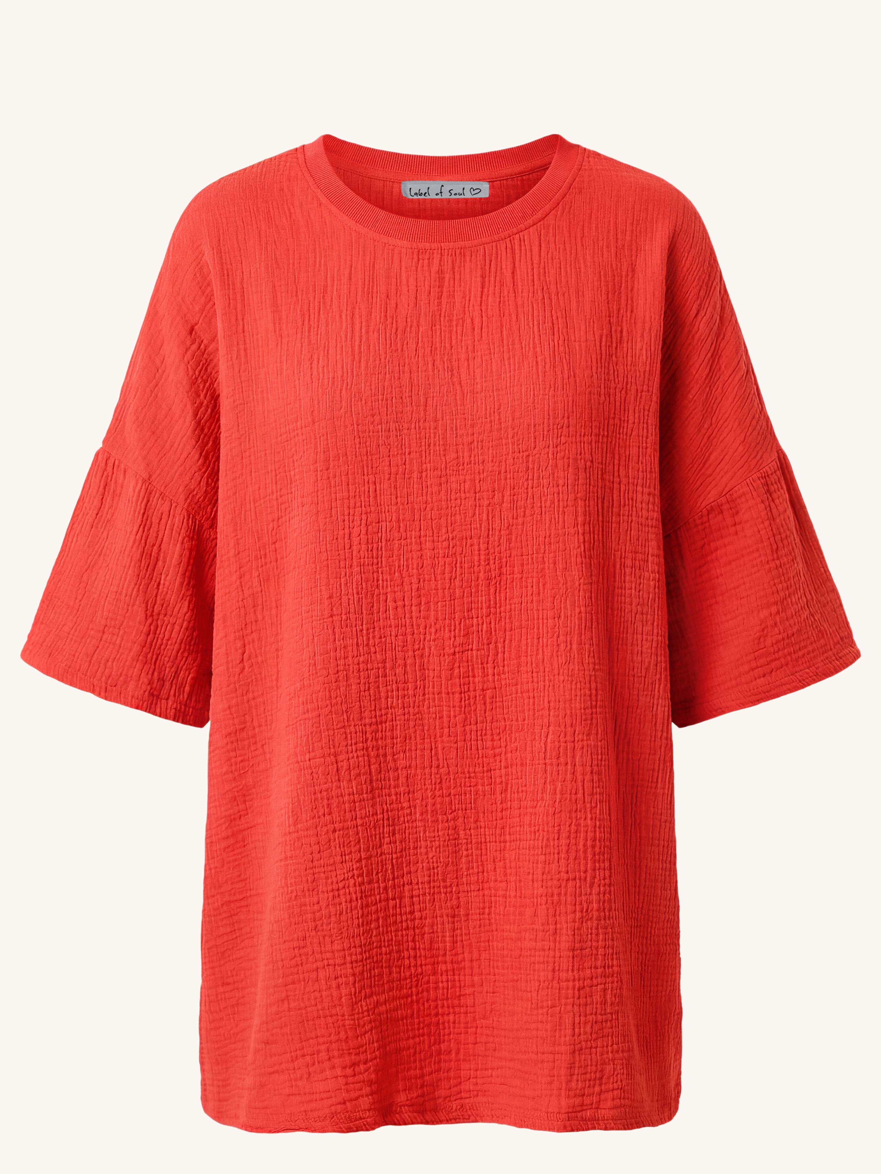 Musselin Oversize Kurzarm Shirt - Watermelon