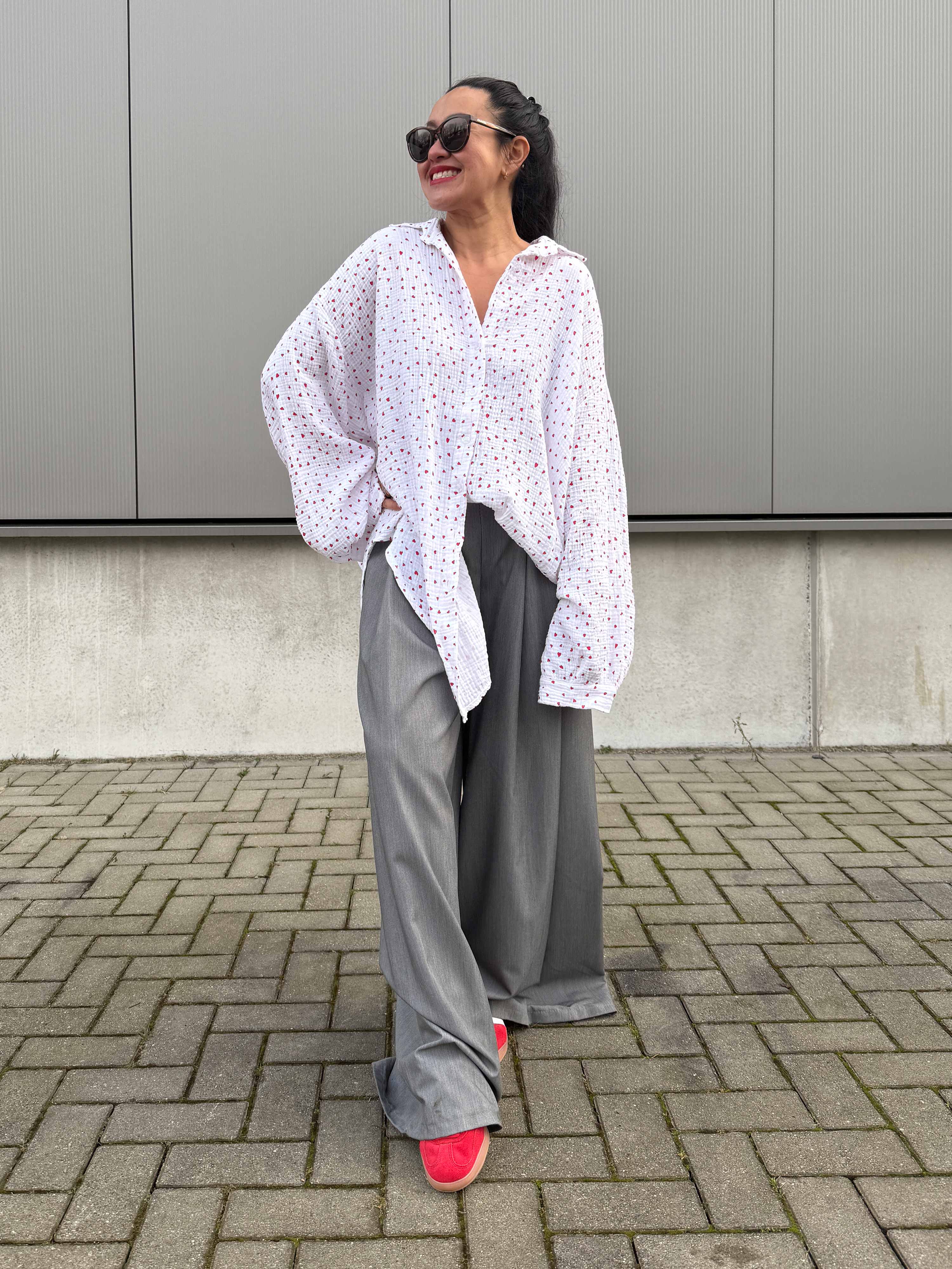 Musselin Oversize Bluse - AMORE - Weiß