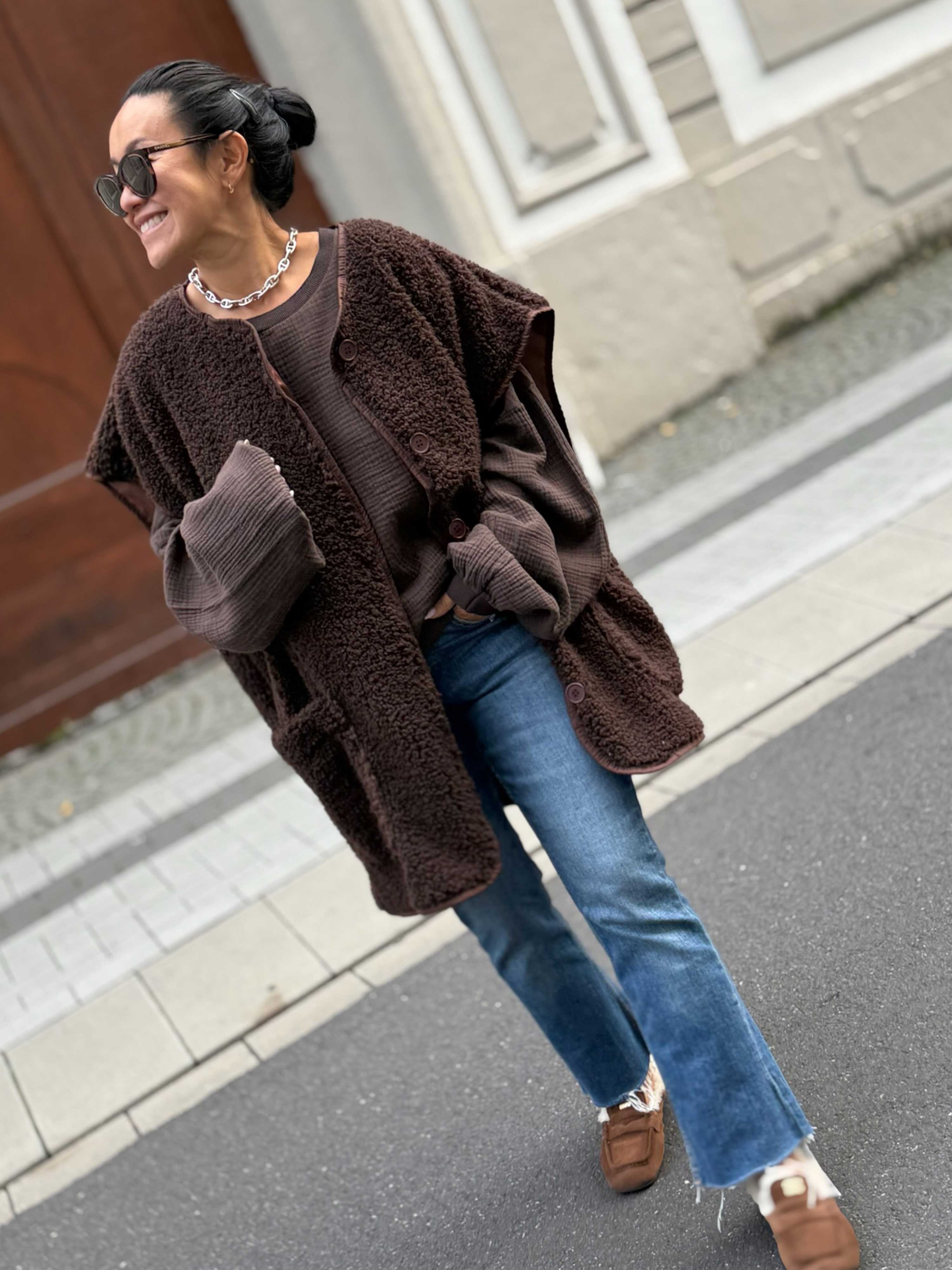 Oversize Teddylook Weste - ALMA - Schoko