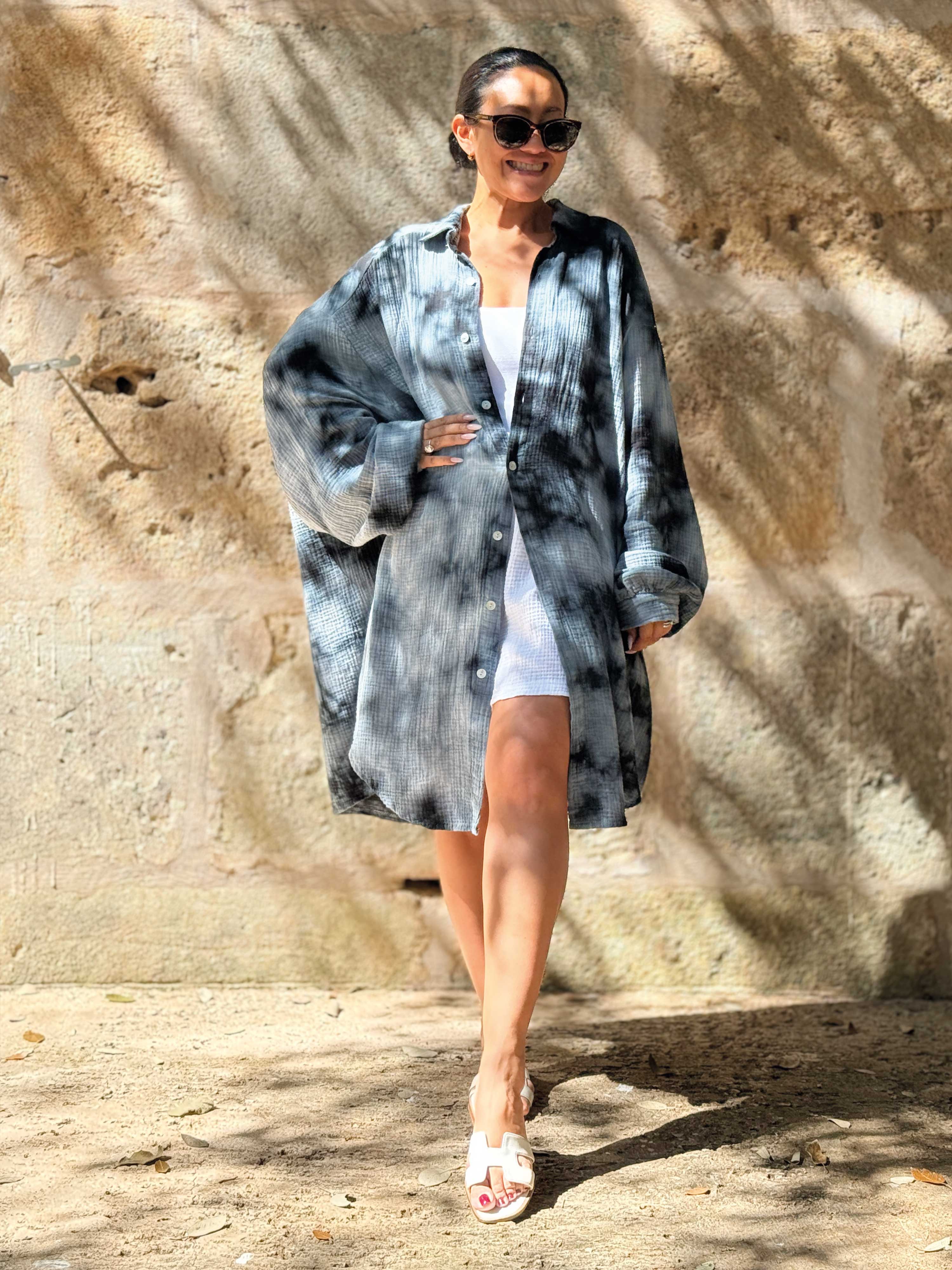 Musselin Long Oversize Bluse - Must Have - BATIK - Grau