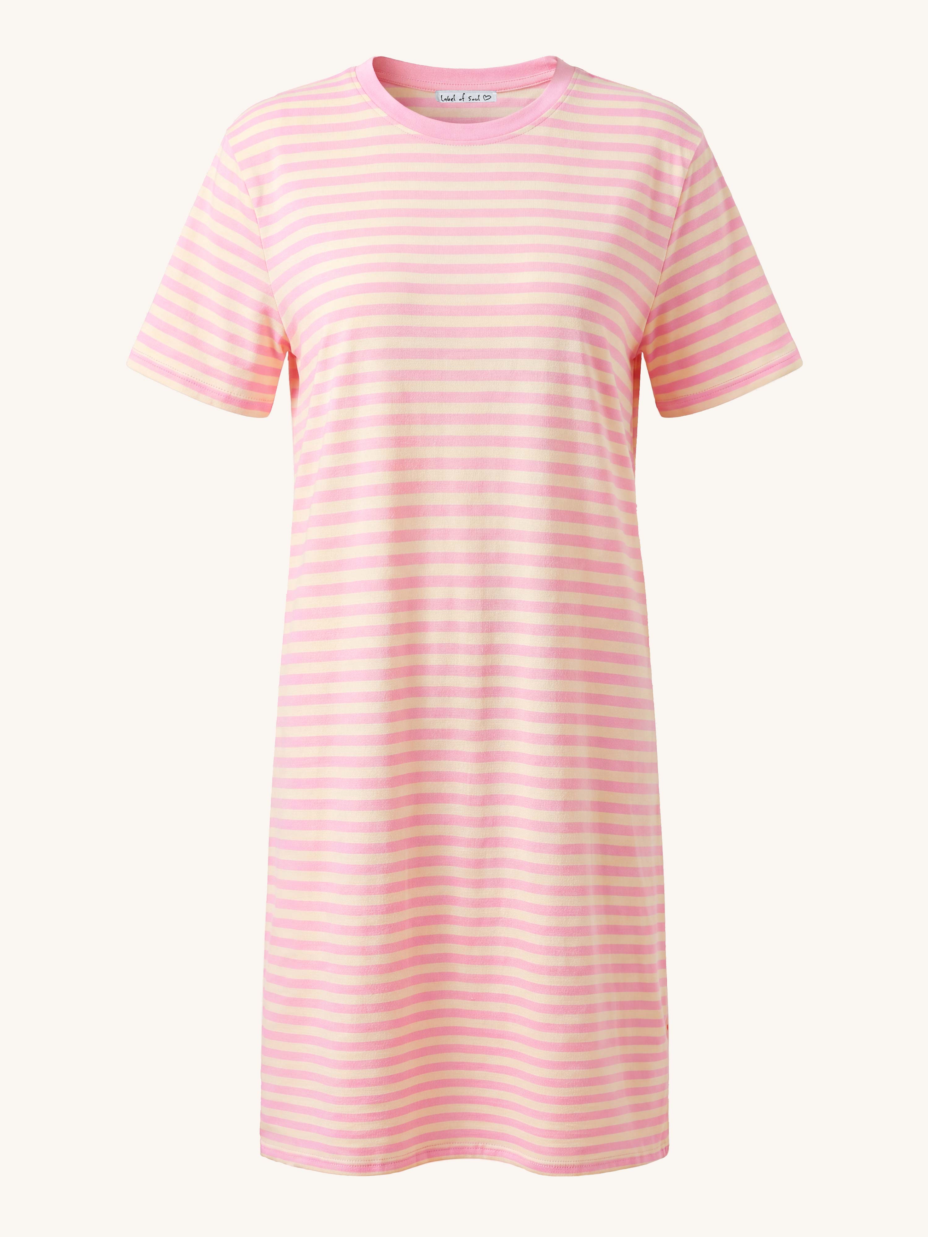 Kurzarm Kleid mit Seitentaschen - CURVY - Stripes Rosa