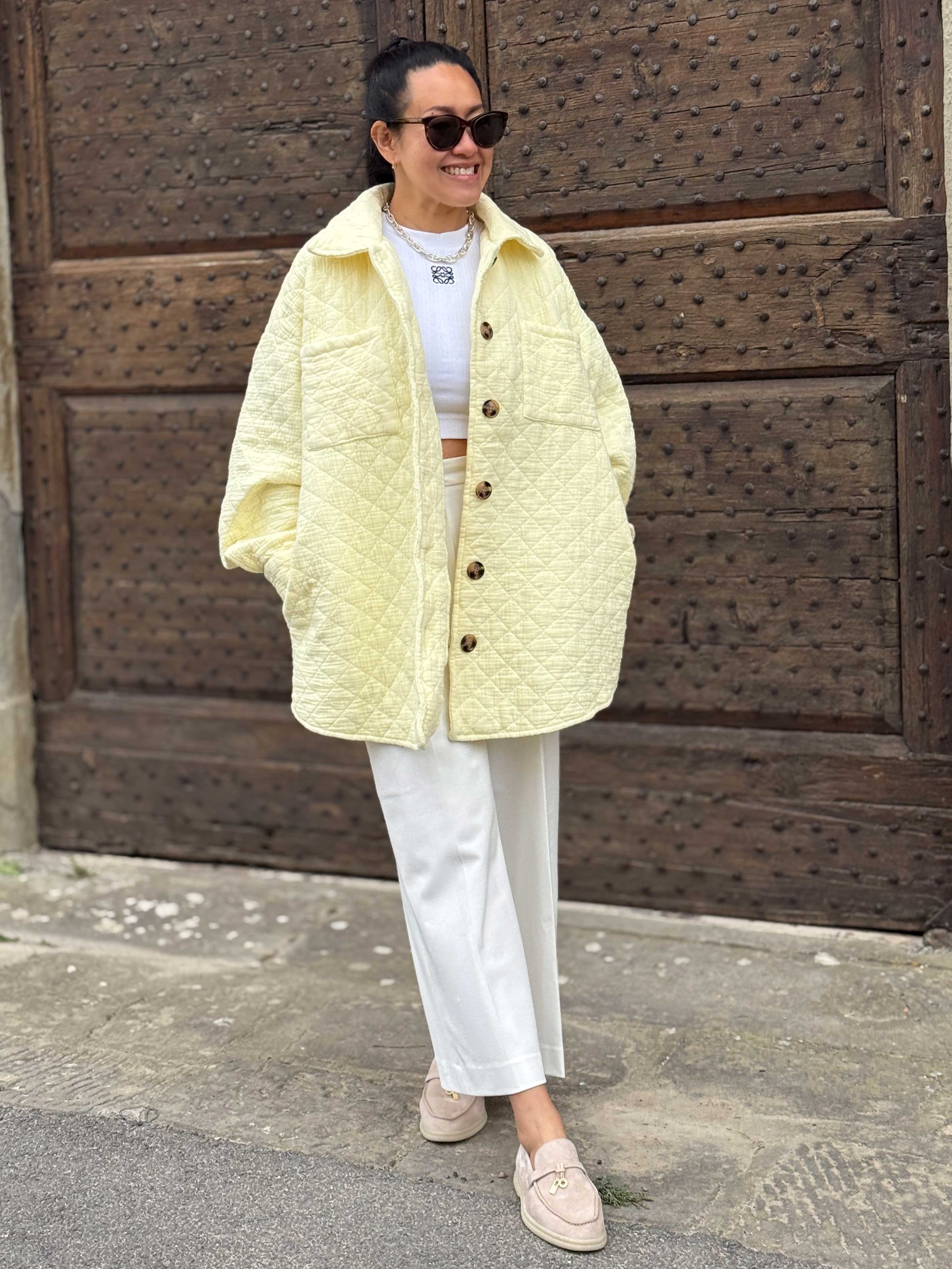 Gefütterte Oversize Musselin Overshirt Jacke - Butter
