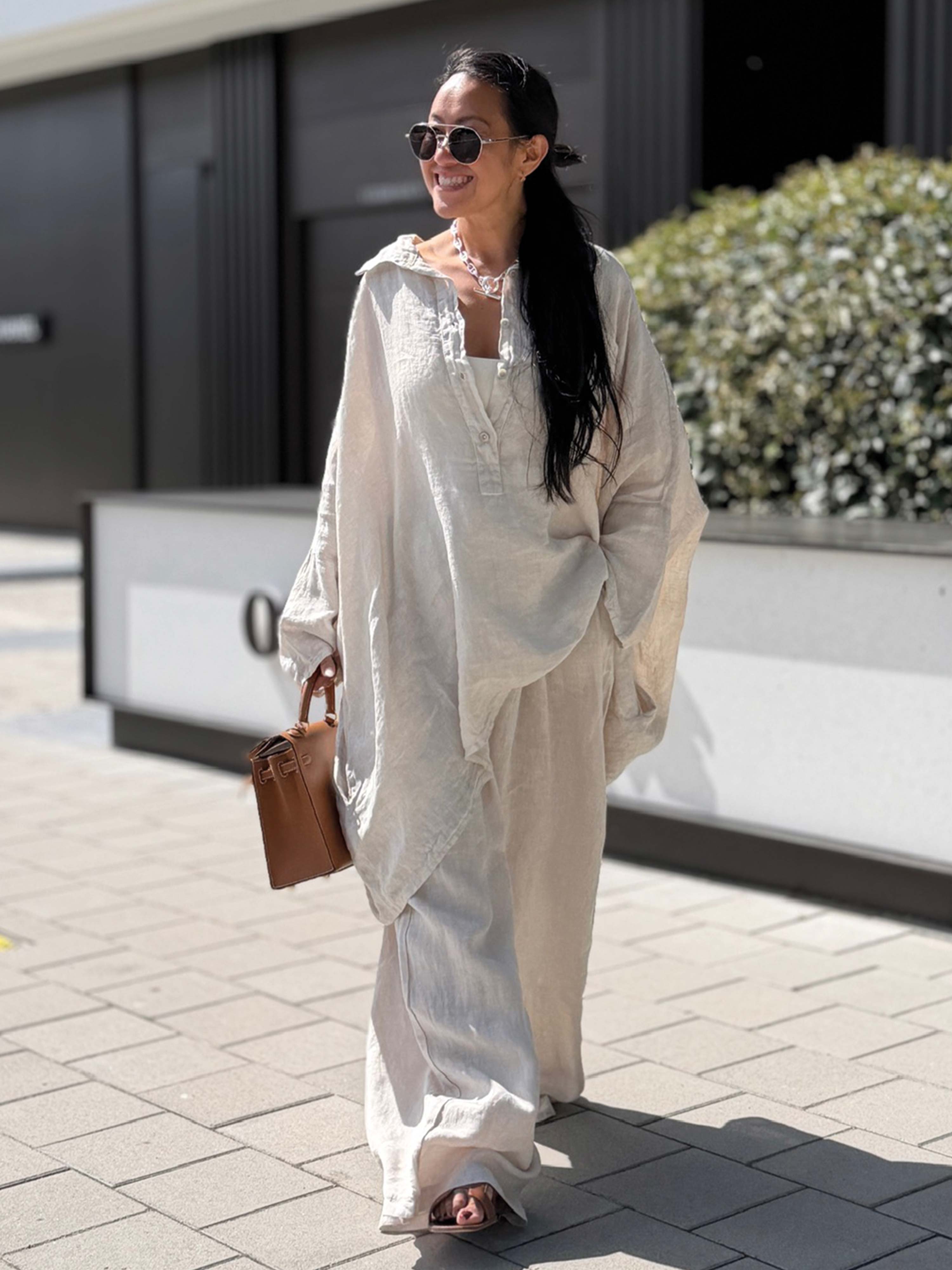 Leinen Palazzo Hose - Beige