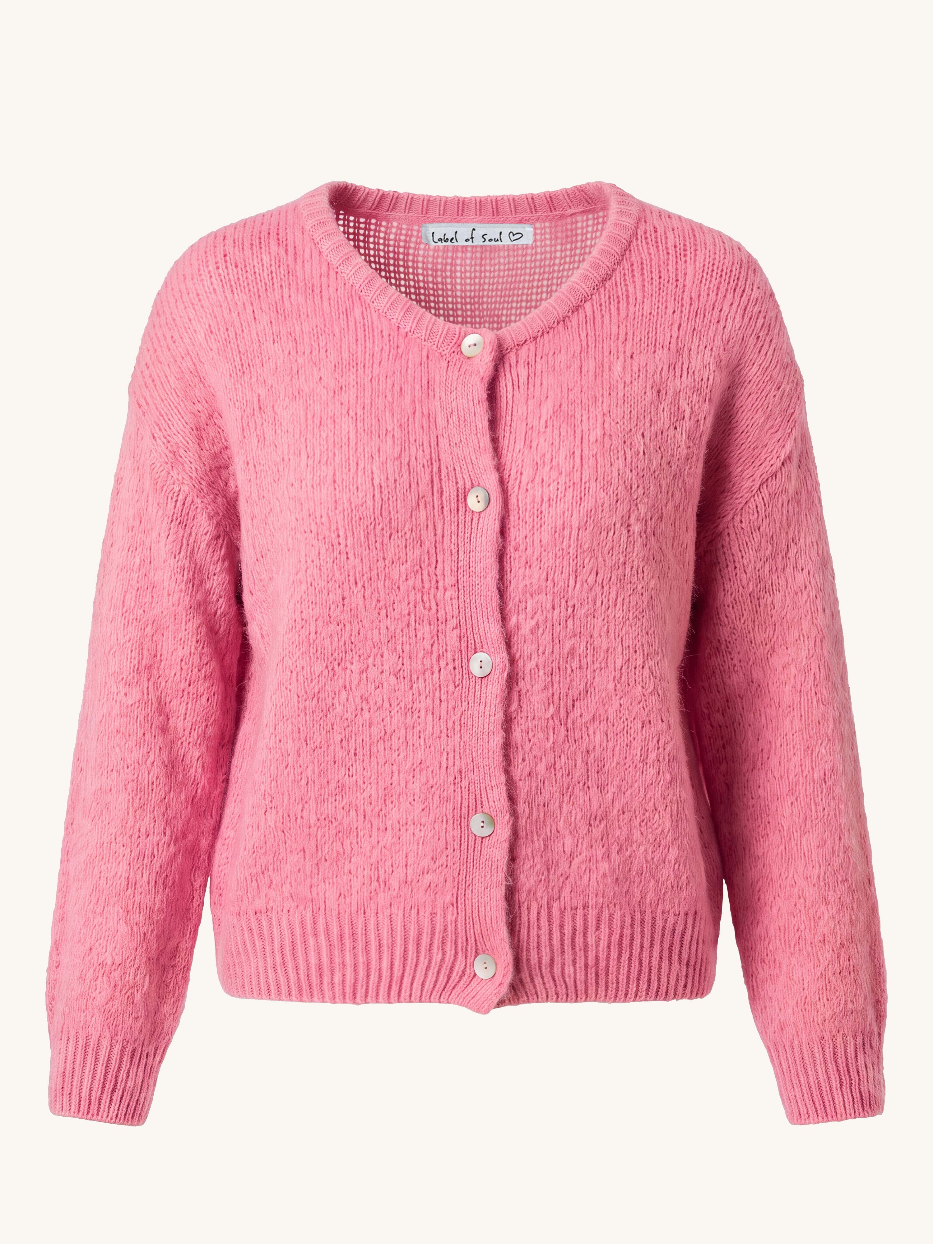 Strickjacke mit Baby-Alpakawollanteil - Bubblegum
