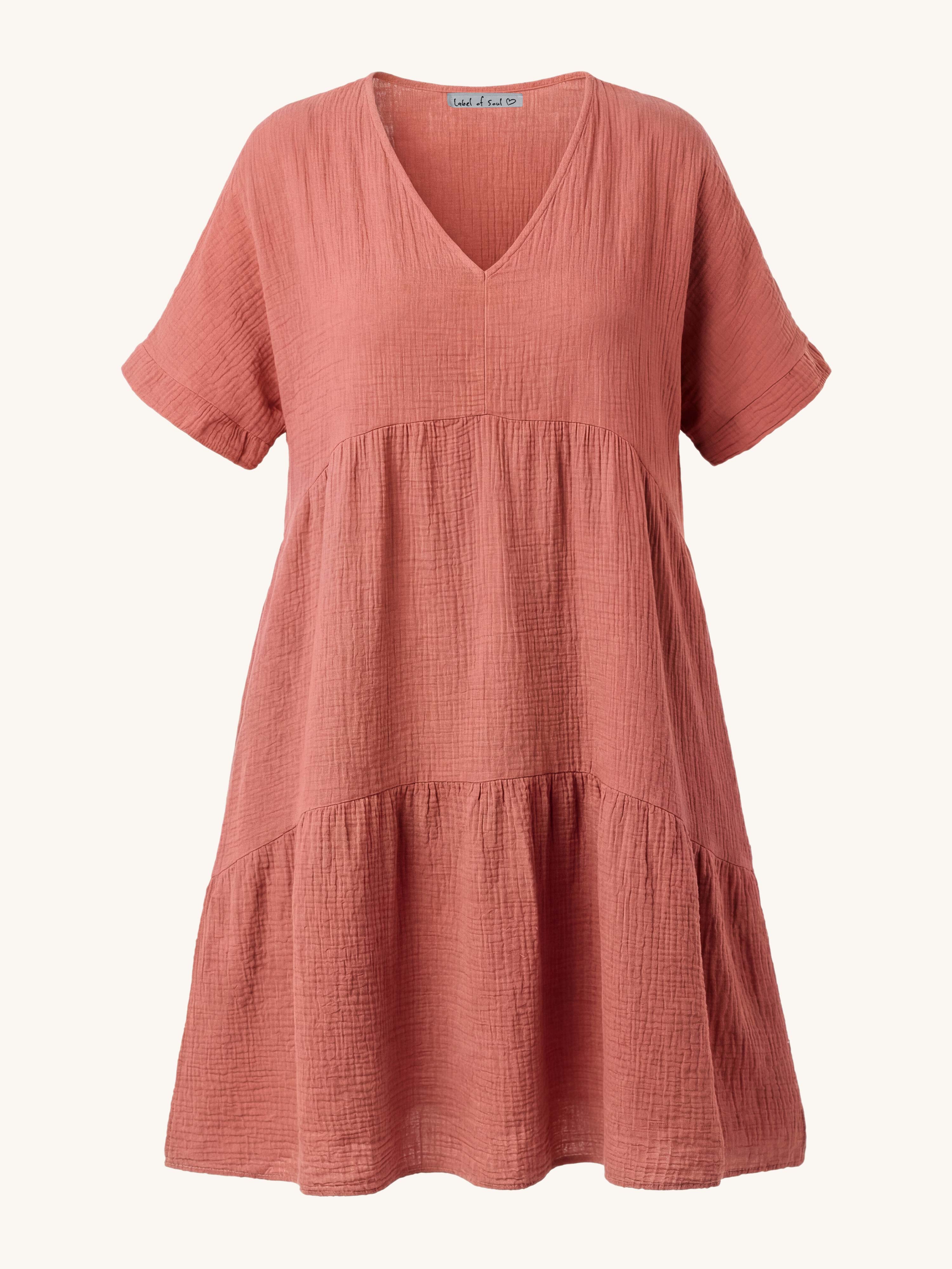 Musselin Tunika Long mit V-Ausschnitt - Rosewood