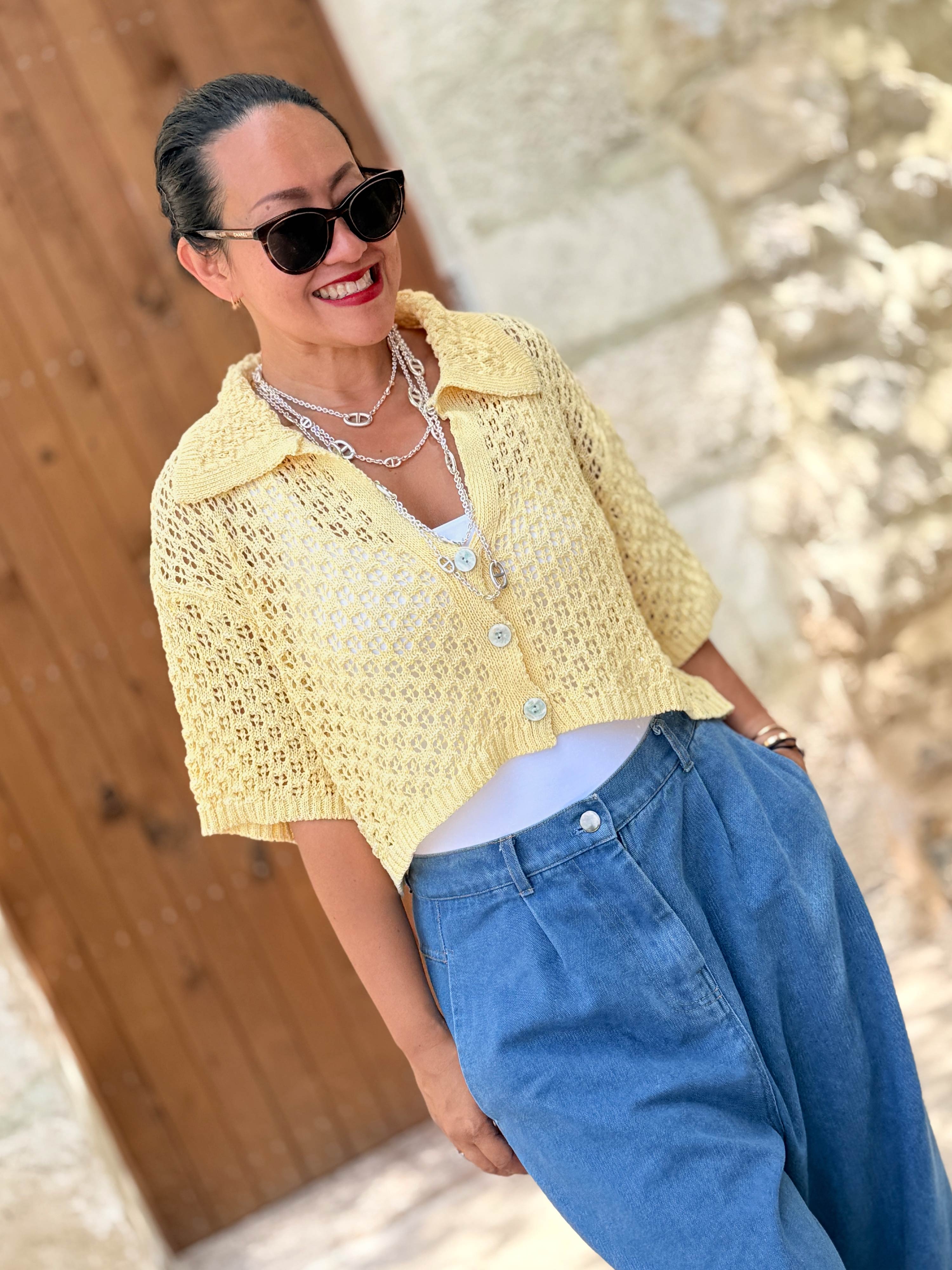 Cropped Häkel Cardigan - Lemon Cropped Häkel Cardigan - Lemon