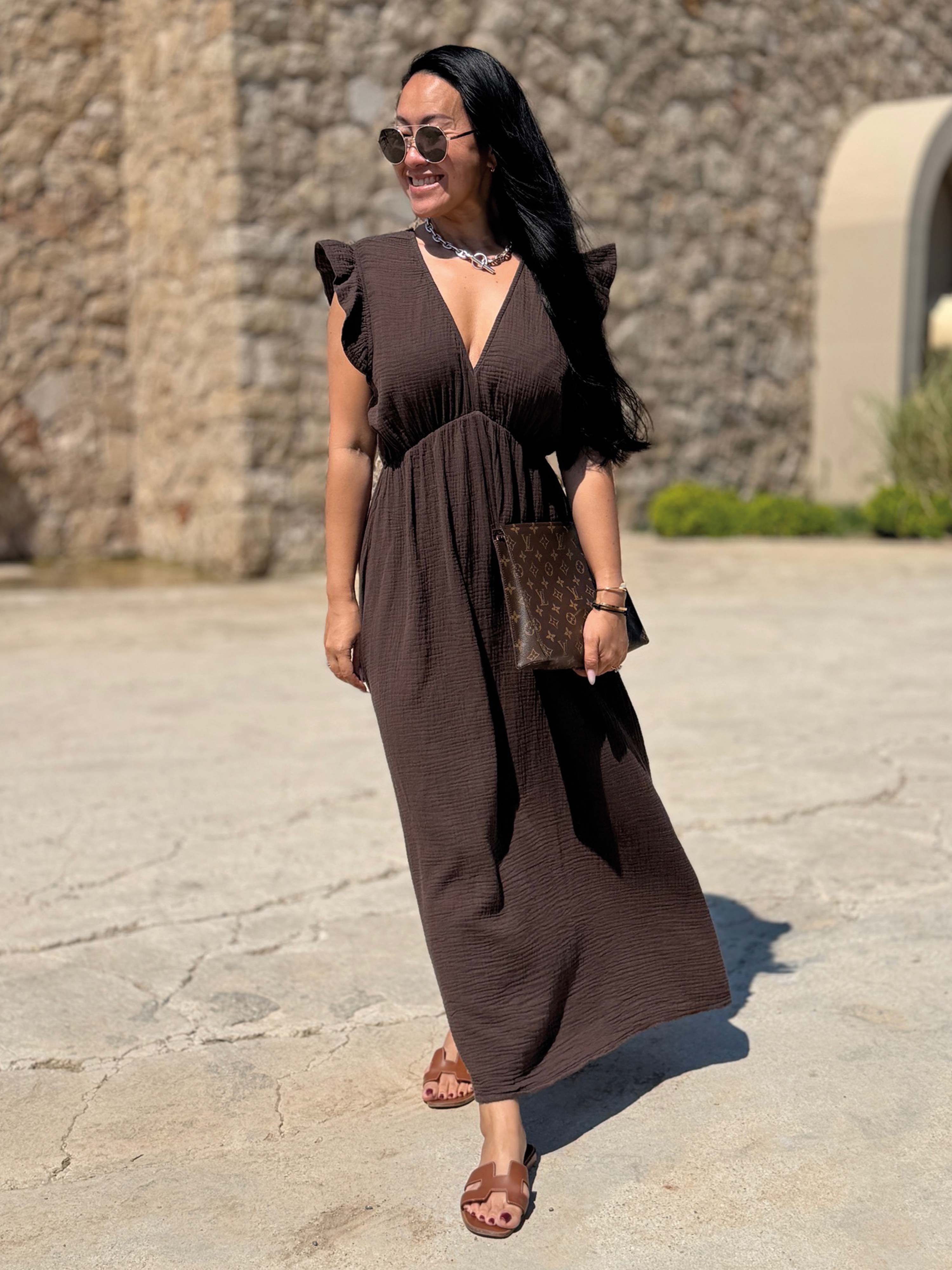 Musselin Kleid Soho - CURVY - Schoko