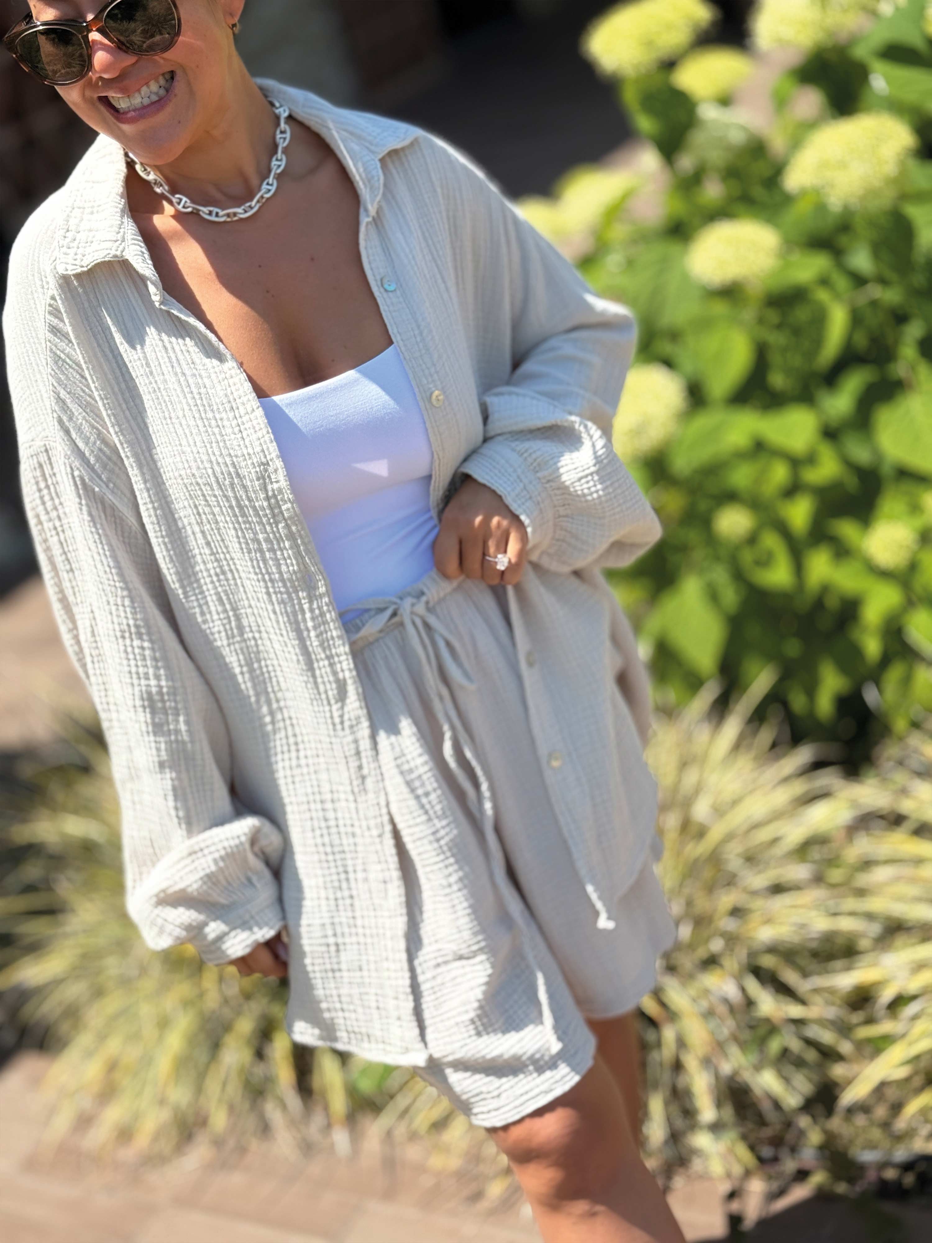 Musselin Midi Oversize Bluse - Beige Musselin Midi Oversize Bluse - Beige