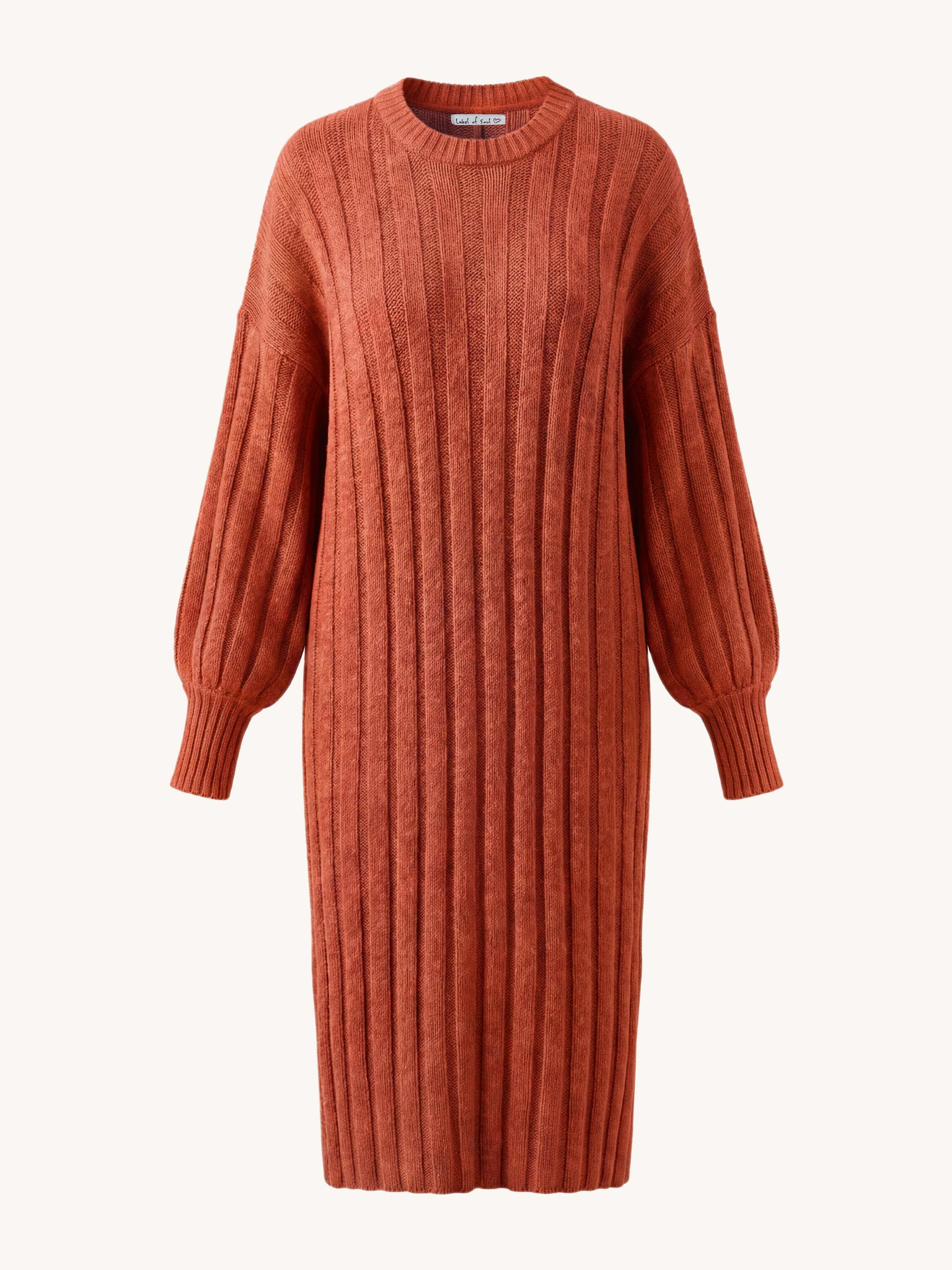 Oversize Strickkleid mit Ballonärmeln - Rost