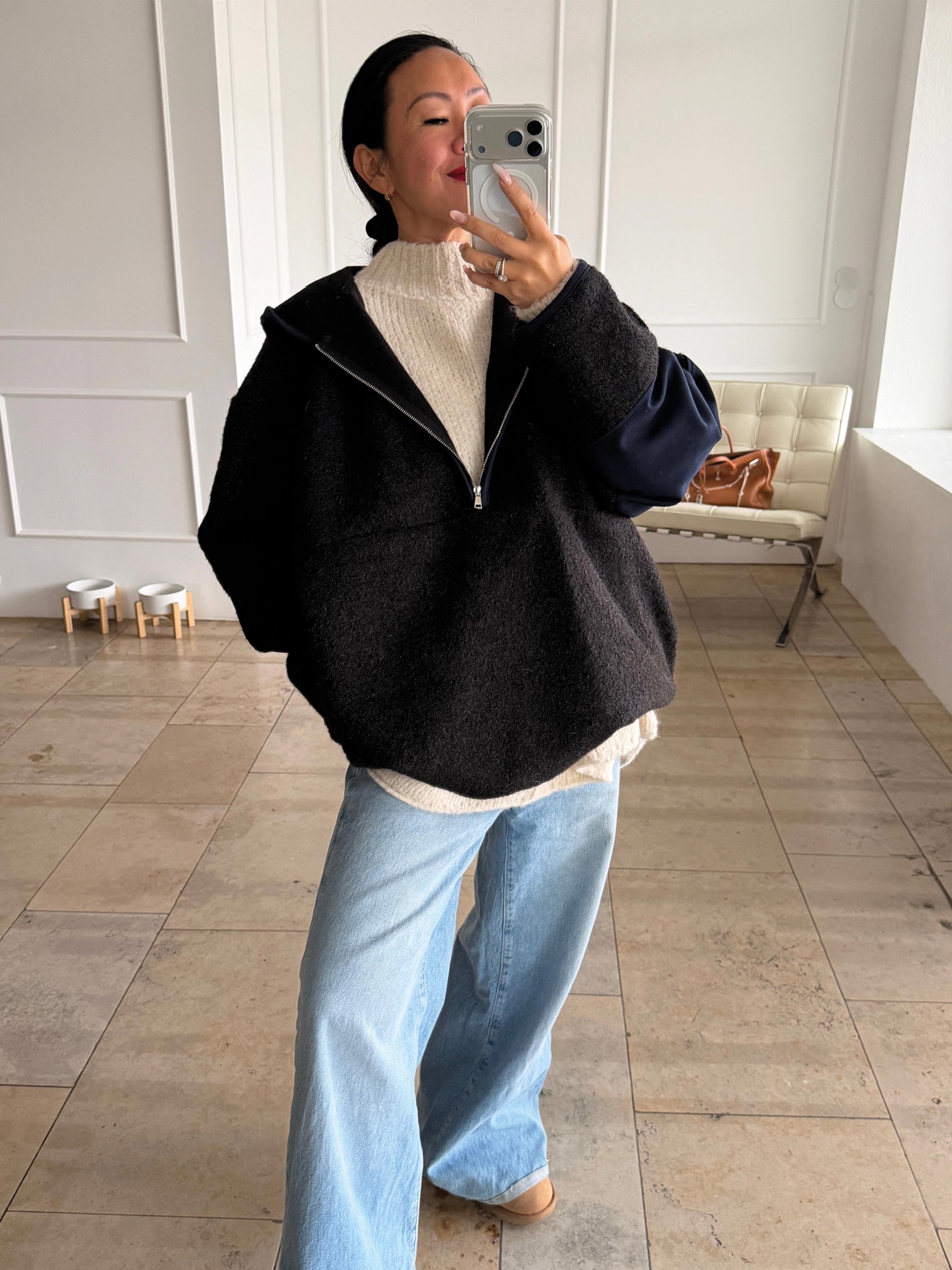 Unisex Oversize Hoodie Halfzip - HENRY - Schwarz/Navy